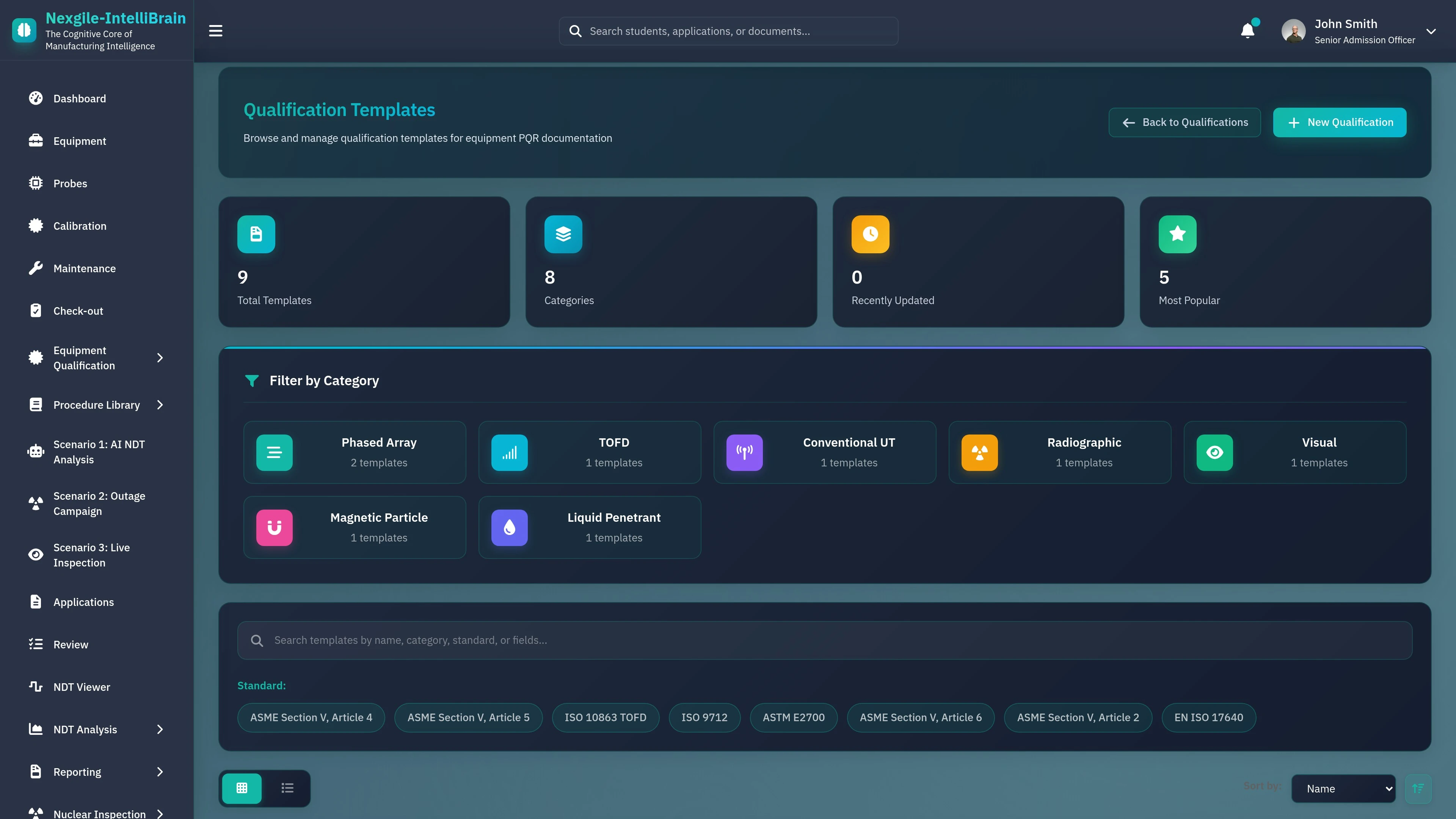 Illustrative preview (sample data, not verified outcomes): Qualification Templates - Personnel certification and qualification management interface
