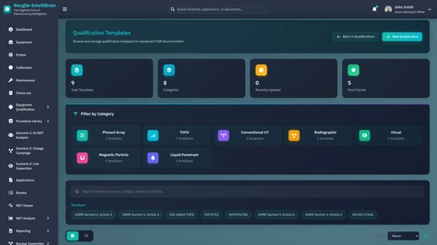 Illustrative preview (sample data, not verified outcomes): Qualification Templates - Personnel certification and qualification management interface