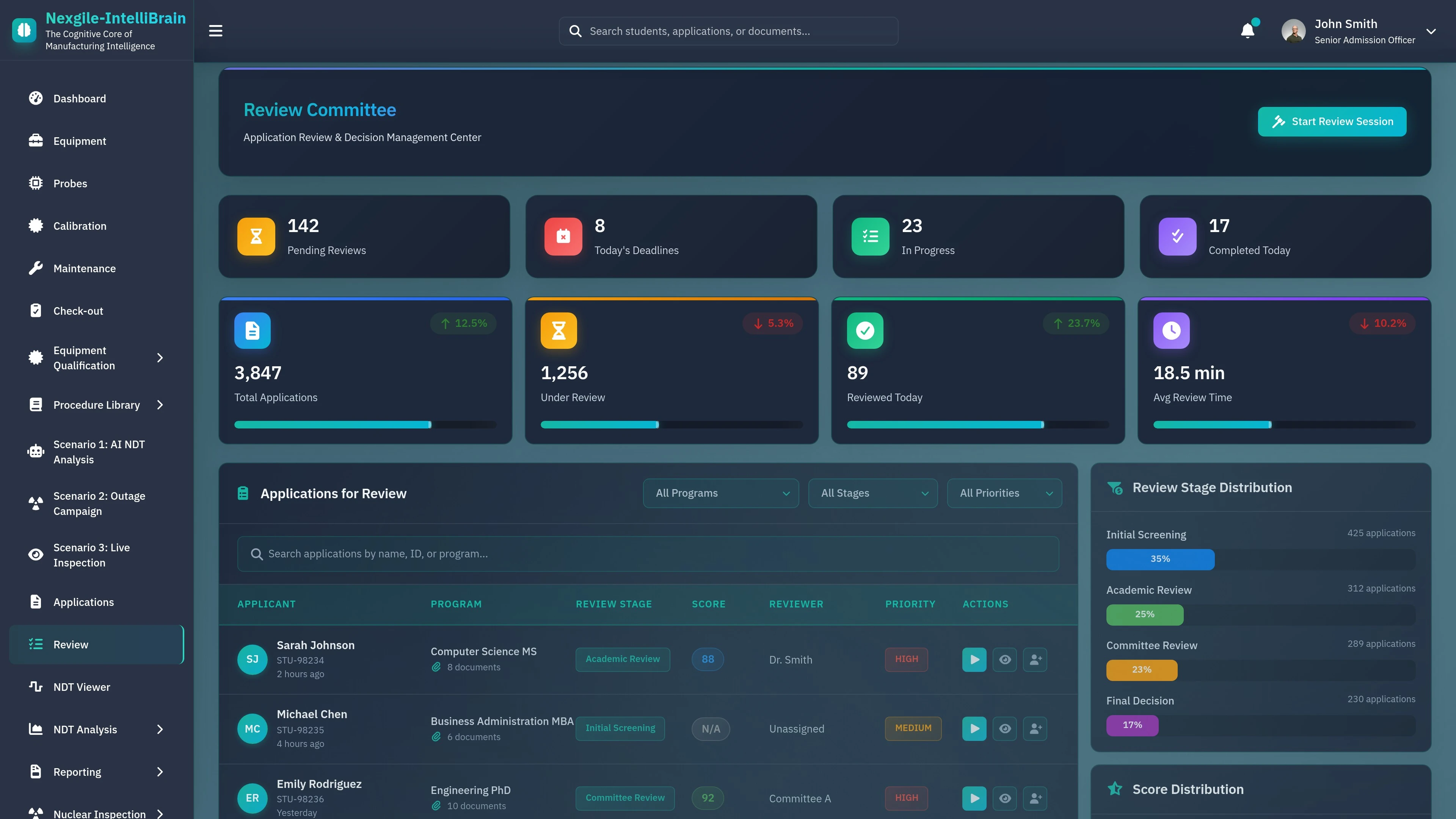 Illustrative preview (sample data, not verified outcomes): Review & Approval Interface - Multi-level inspection workflow with Level 2 technician analysis, Level 3 specialist peer review, engineering assessment, and client acceptance