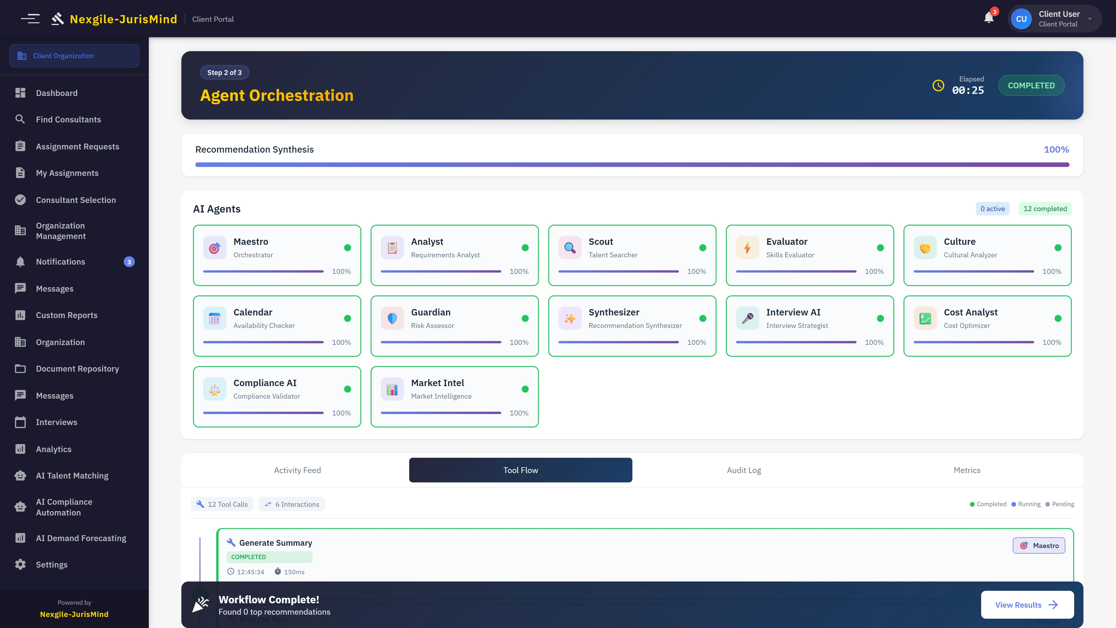 Illustrative preview (sample data, not verified outcomes): Consultant Search Results - Vector similarity matching output