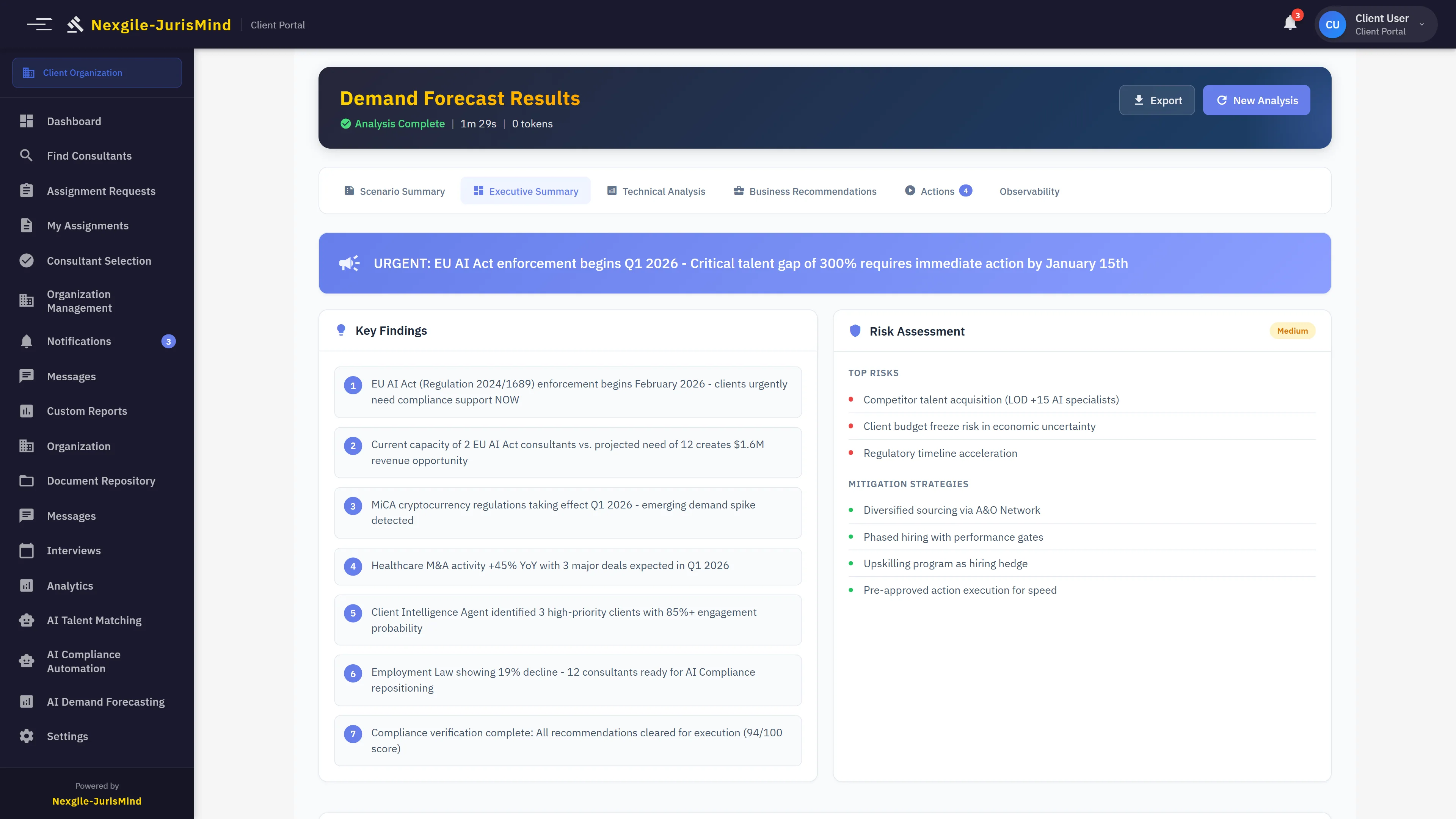 Illustrative preview (sample data, not verified outcomes): Client Intelligence - Proactive opportunity identification