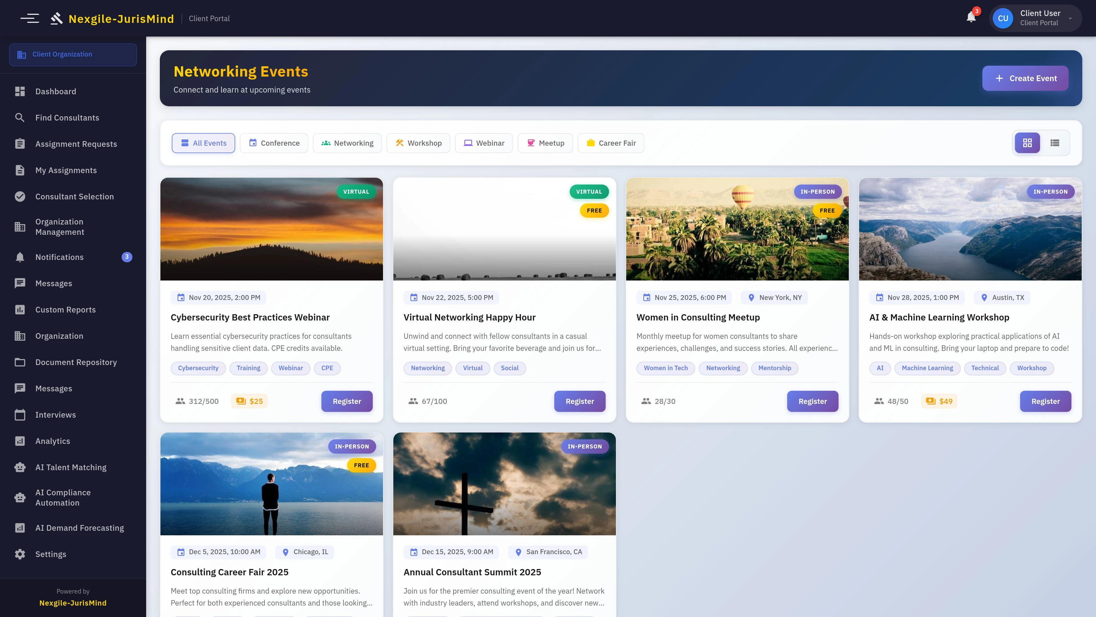 Illustrative preview (sample data, not verified outcomes): Community Events Page - Browse and manage community events