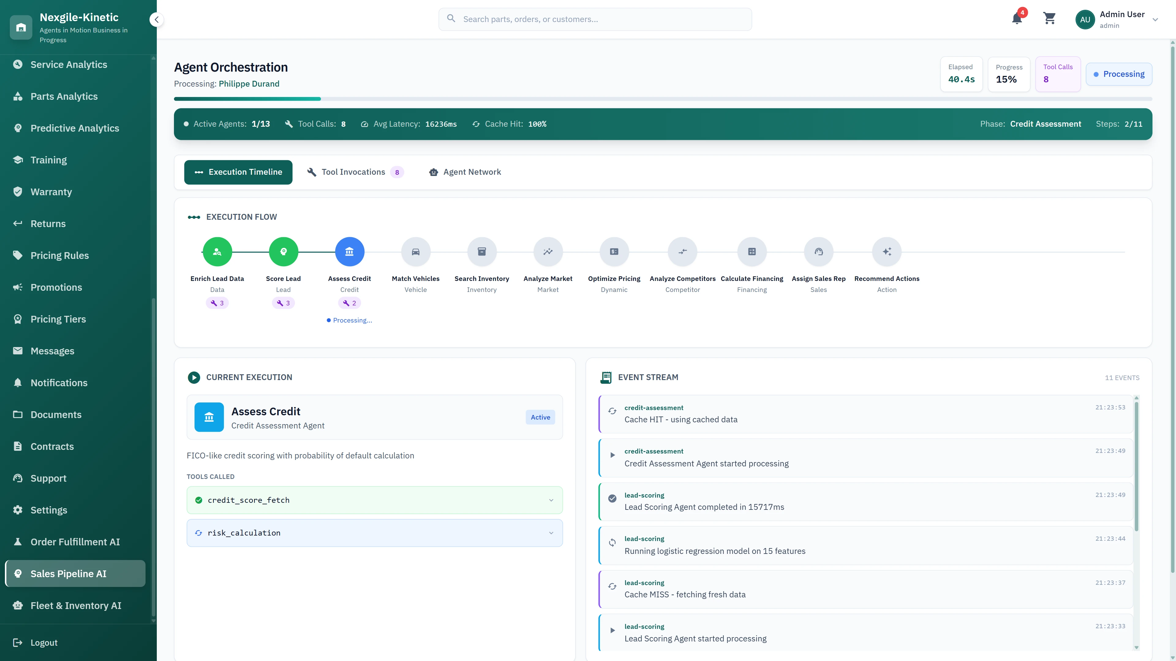 Illustrative preview (sample data, not verified outcomes): Agent Orchestration Dashboard - Multi-stage lead processing workflow with specialized agents for enrichment, scoring, and matching
