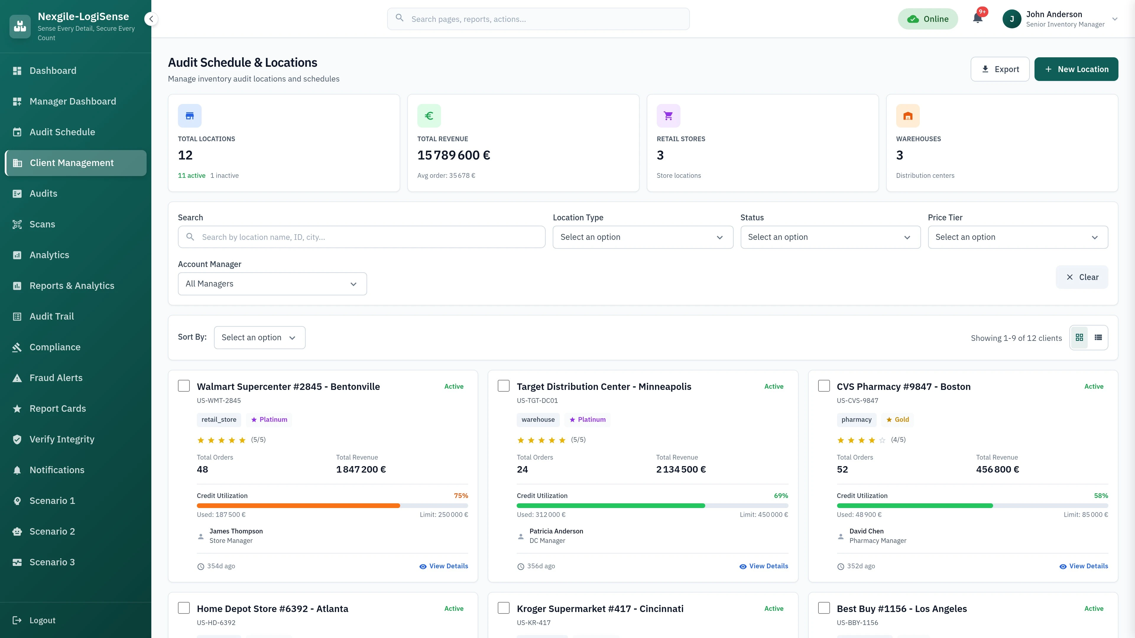 Illustrative preview (sample data, not verified outcomes): Nexgile-LogiSense Command - Clients Portal Dashboard