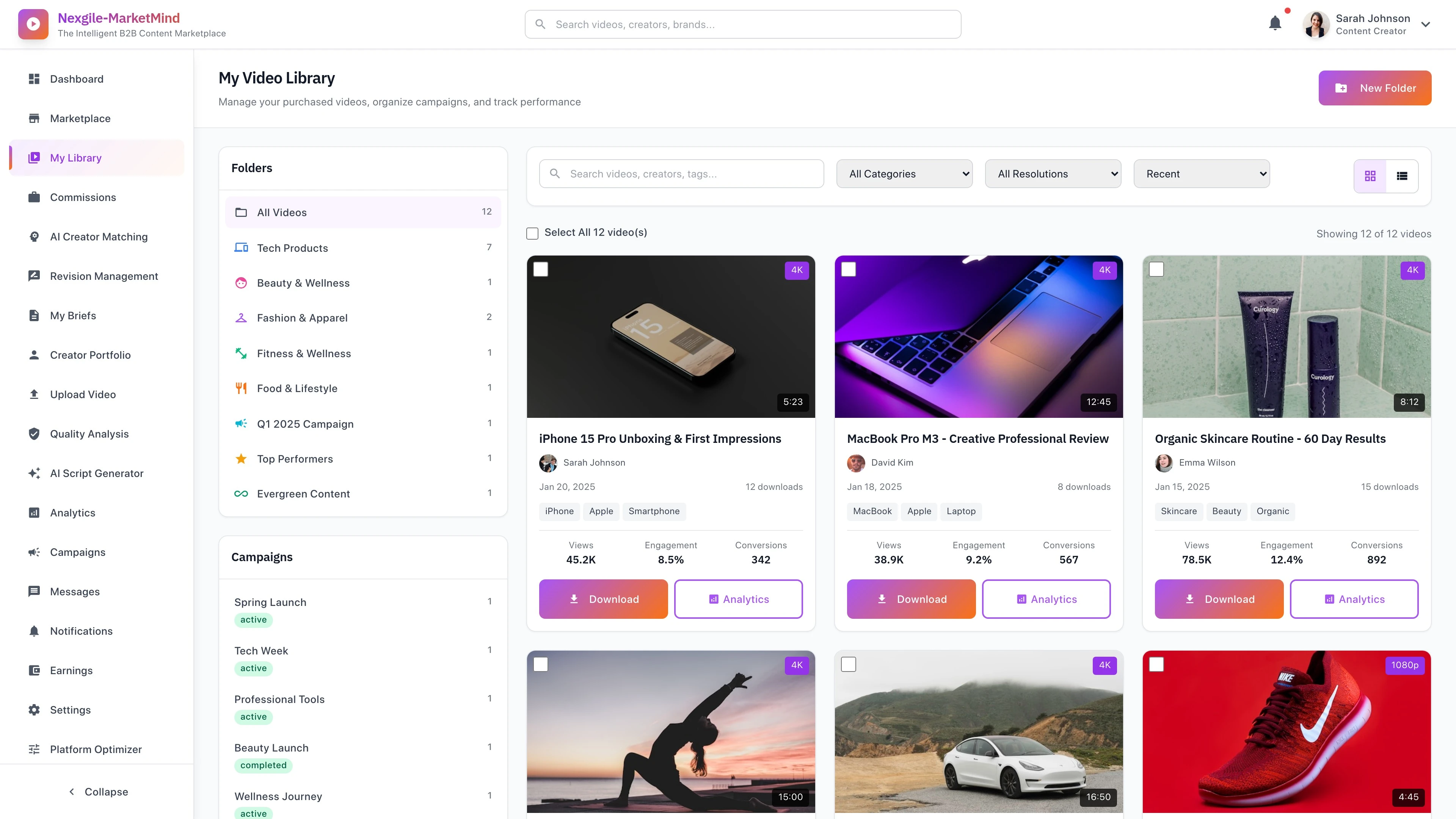Illustrative preview (sample data, not verified outcomes): Video Library - Browse and manage video content