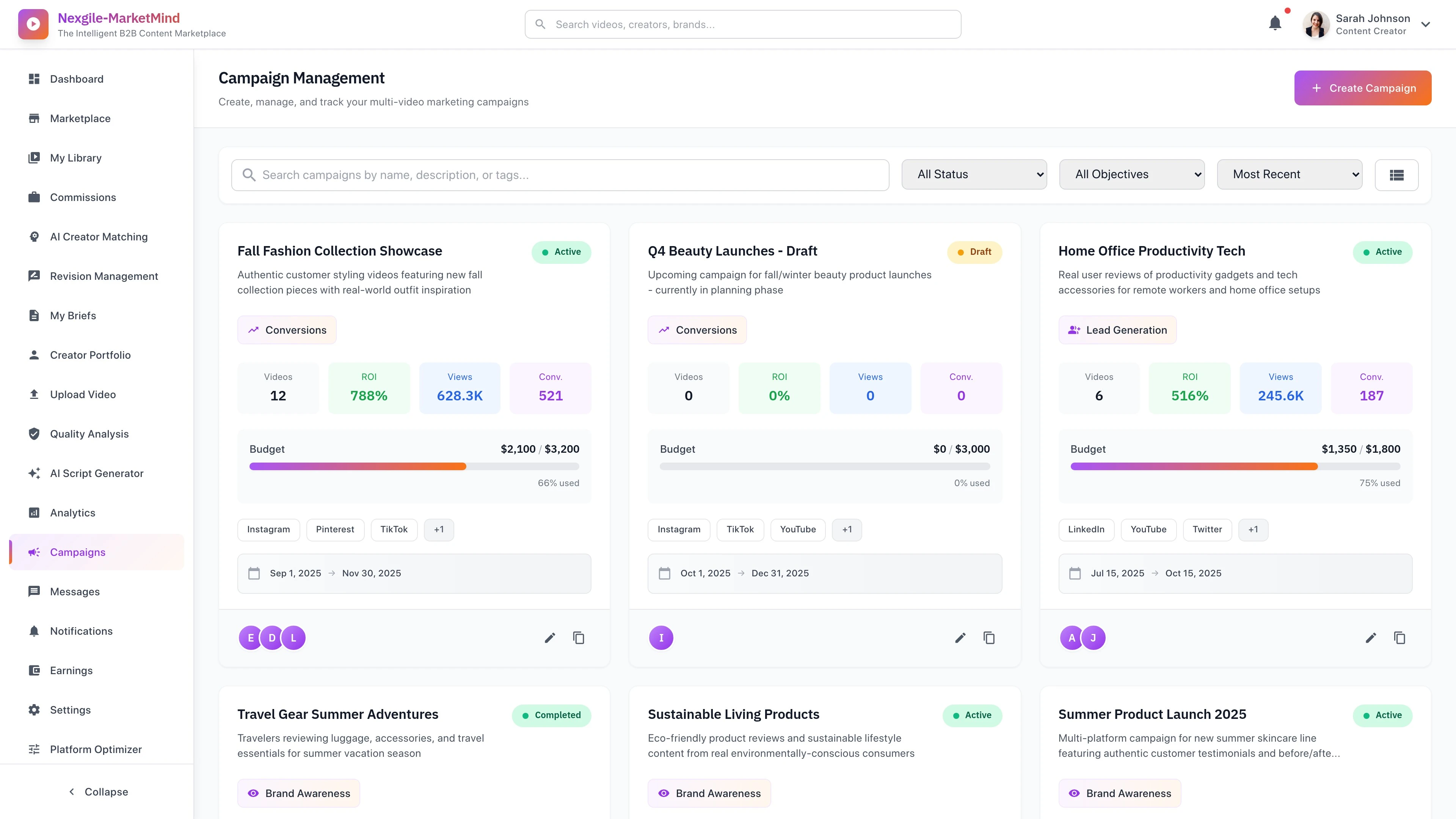 Illustrative preview (sample data, not verified outcomes): Campaigns - Campaign management and monitoring dashboard