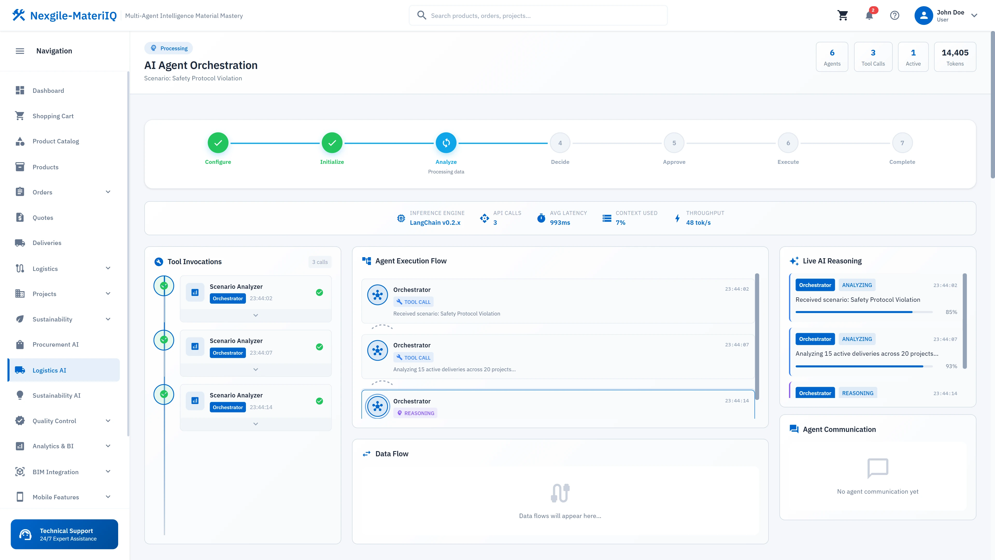 Illustrative preview (sample data, not verified outcomes): Multi-agent orchestration workflow showing task breakdown, execution flow, and real-time agent coordination