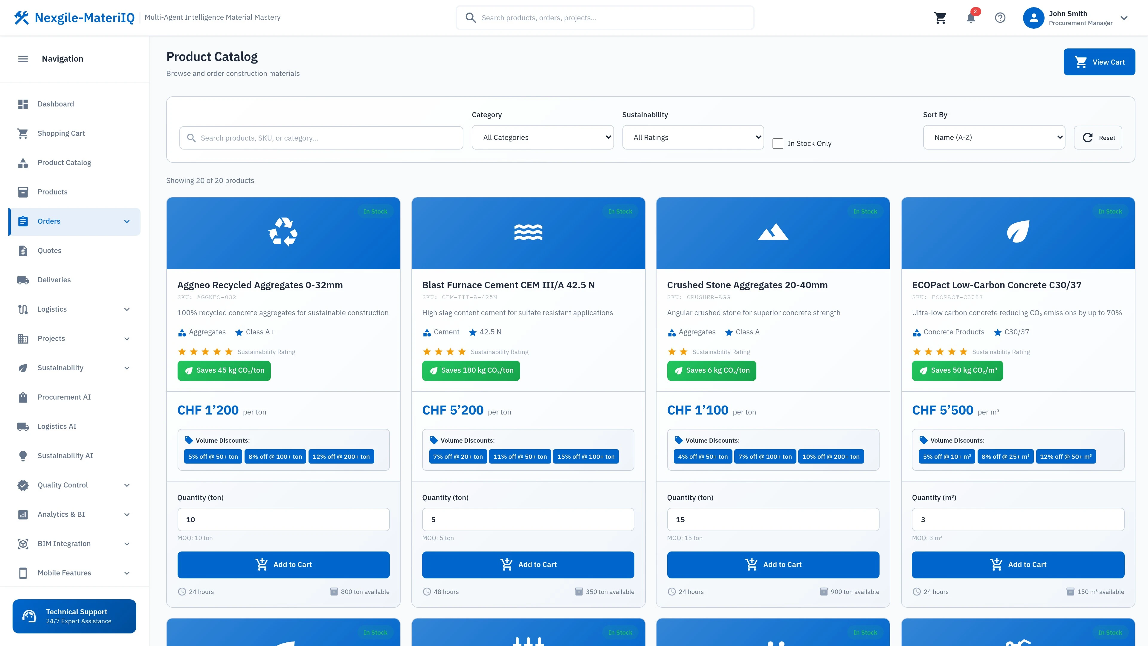 Illustrative preview (sample data, not verified outcomes): Nexgile-MateriIQ Hub - Orders Catalog