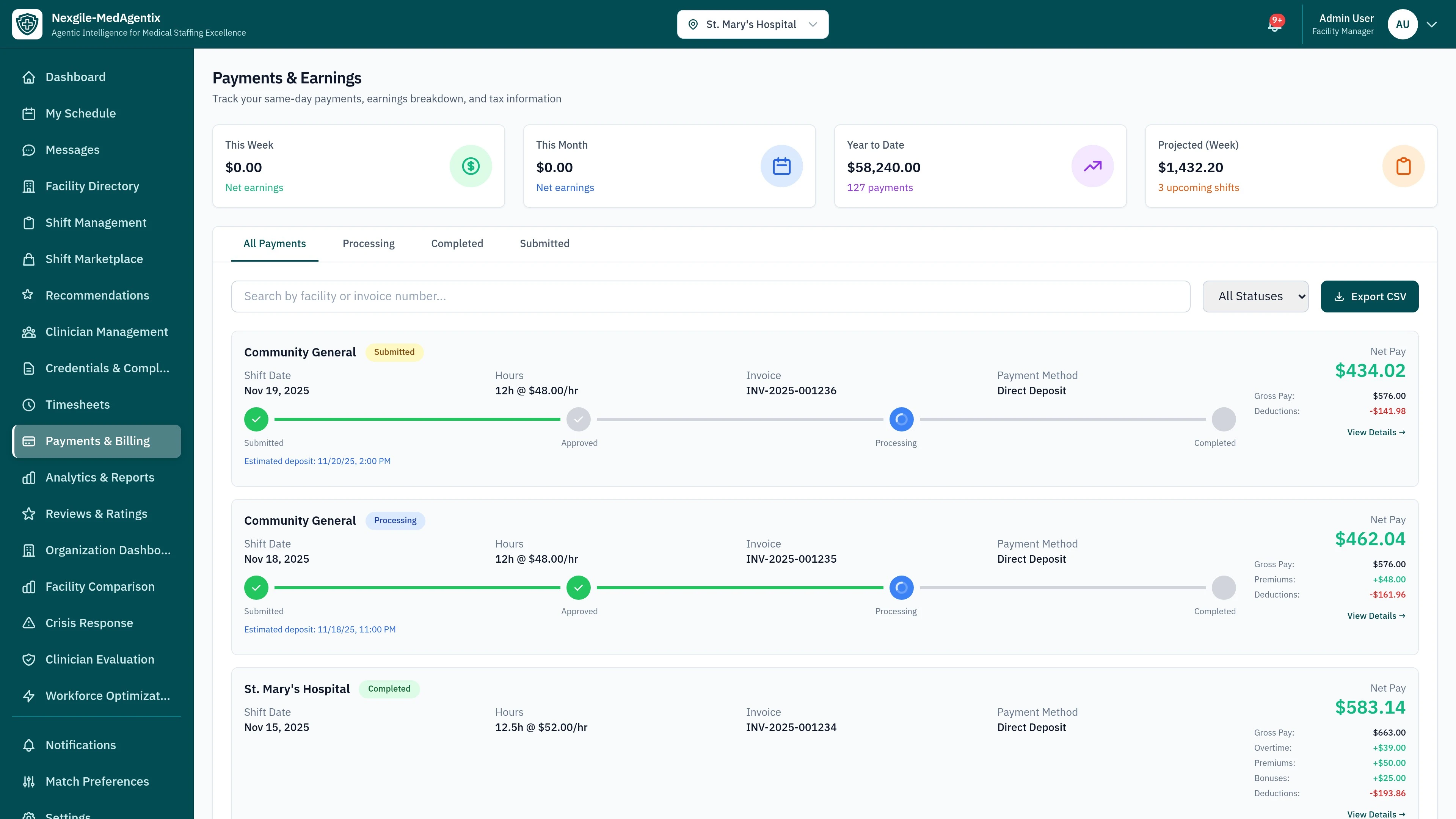 Illustrative preview (sample data, not verified outcomes): Payment Management Interface - Same-day payment system with timesheet approval and processing workflows