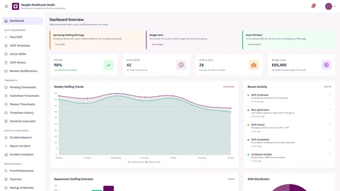 Illustrative preview (sample data, not verified outcomes): Dashboard Overview - Healthcare Staffing Portal