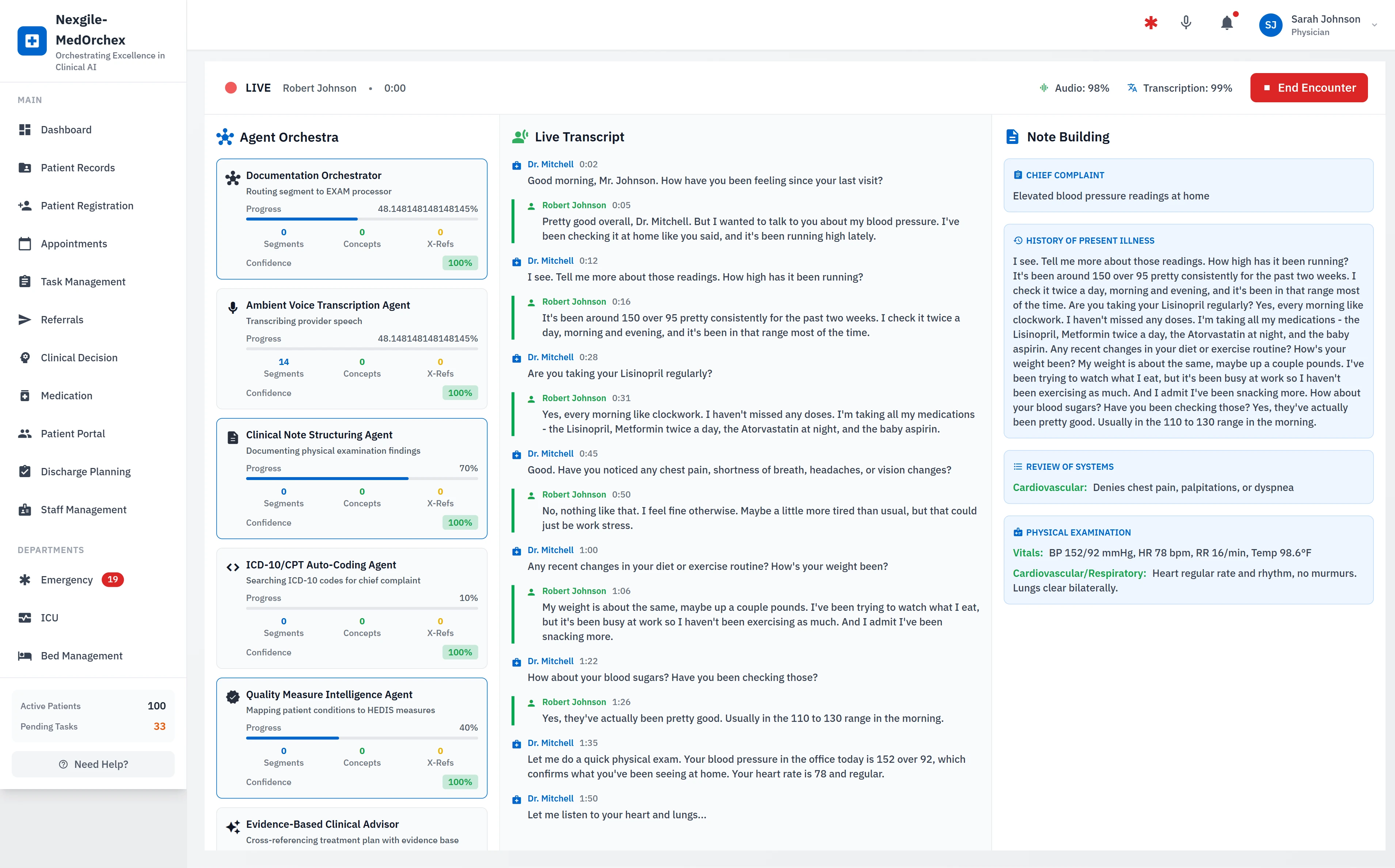 Illustrative preview (sample data, not verified outcomes): Live Encounter - Agent Orchestra with Real-Time Transcription & Note Building