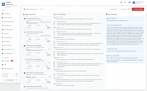 Illustrative preview (sample data, not verified outcomes): Live Encounter - Agent Orchestra with Real-Time Transcription & Note Building