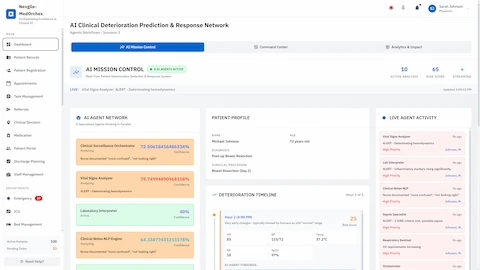 Illustrative preview (sample data, not verified outcomes): AI Mission Control - Real-Time Deterioration Detection with 8 Active Agents & Patient Timeline