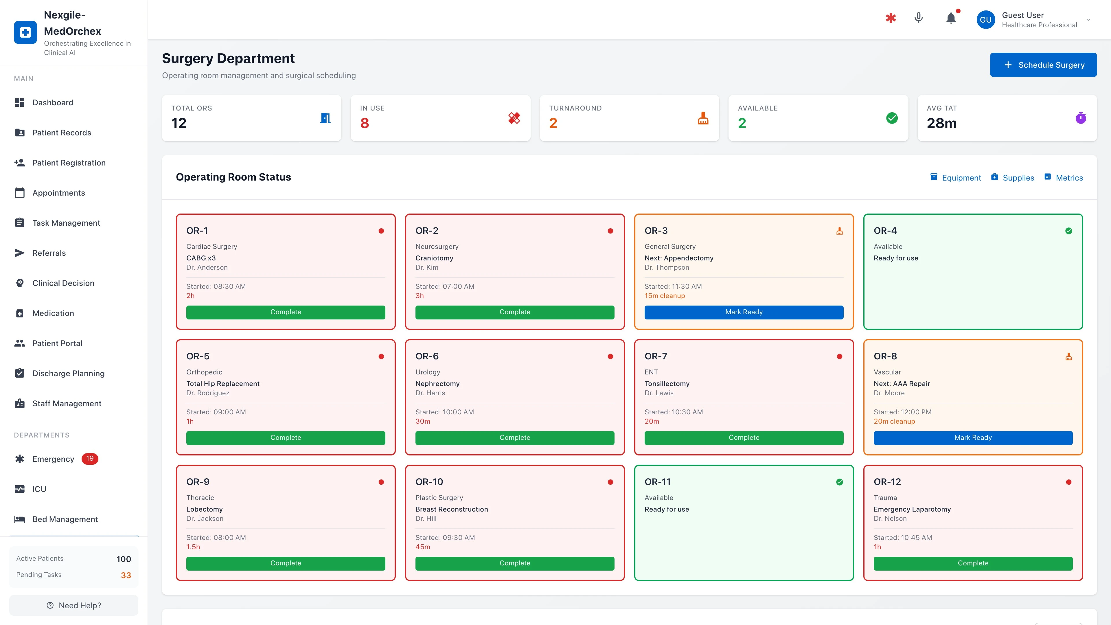 Illustrative preview (sample data, not verified outcomes): Surgery Module Interface