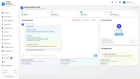 Illustrative preview (sample data, not verified outcomes): AI Assistant - Healthcare Portal Interface
