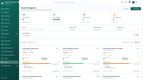 Illustrative preview (sample data, not verified outcomes): Clients Portal - Main dashboard view showcasing client management interface