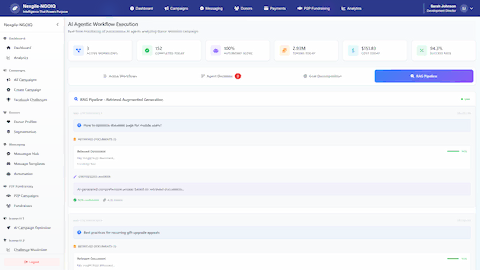 Illustrative preview (sample data, not verified outcomes): RAG Pipeline - Retrieval Augmented Generation system providing AI-generated answers with document retrieval, synthesis, and confidence scoring