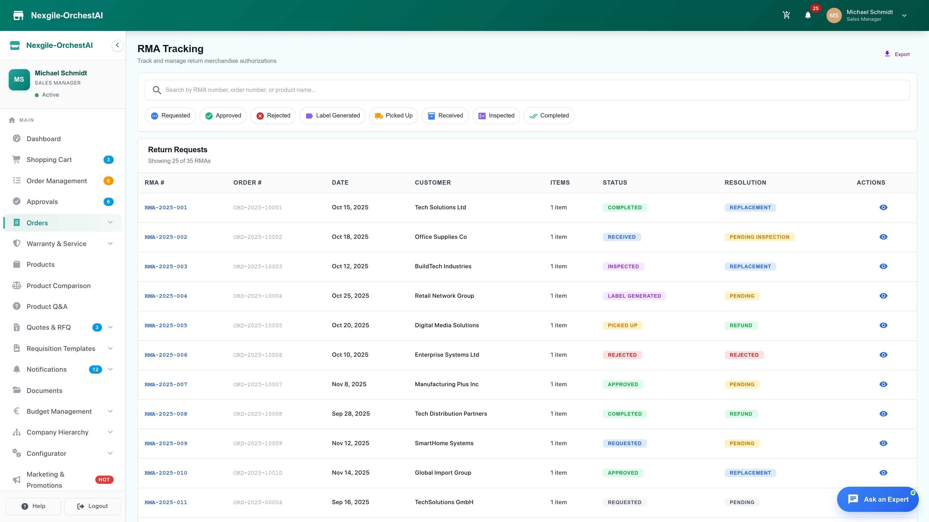 Illustrative preview (sample data, not verified outcomes): Orders Returns Tracking Interface