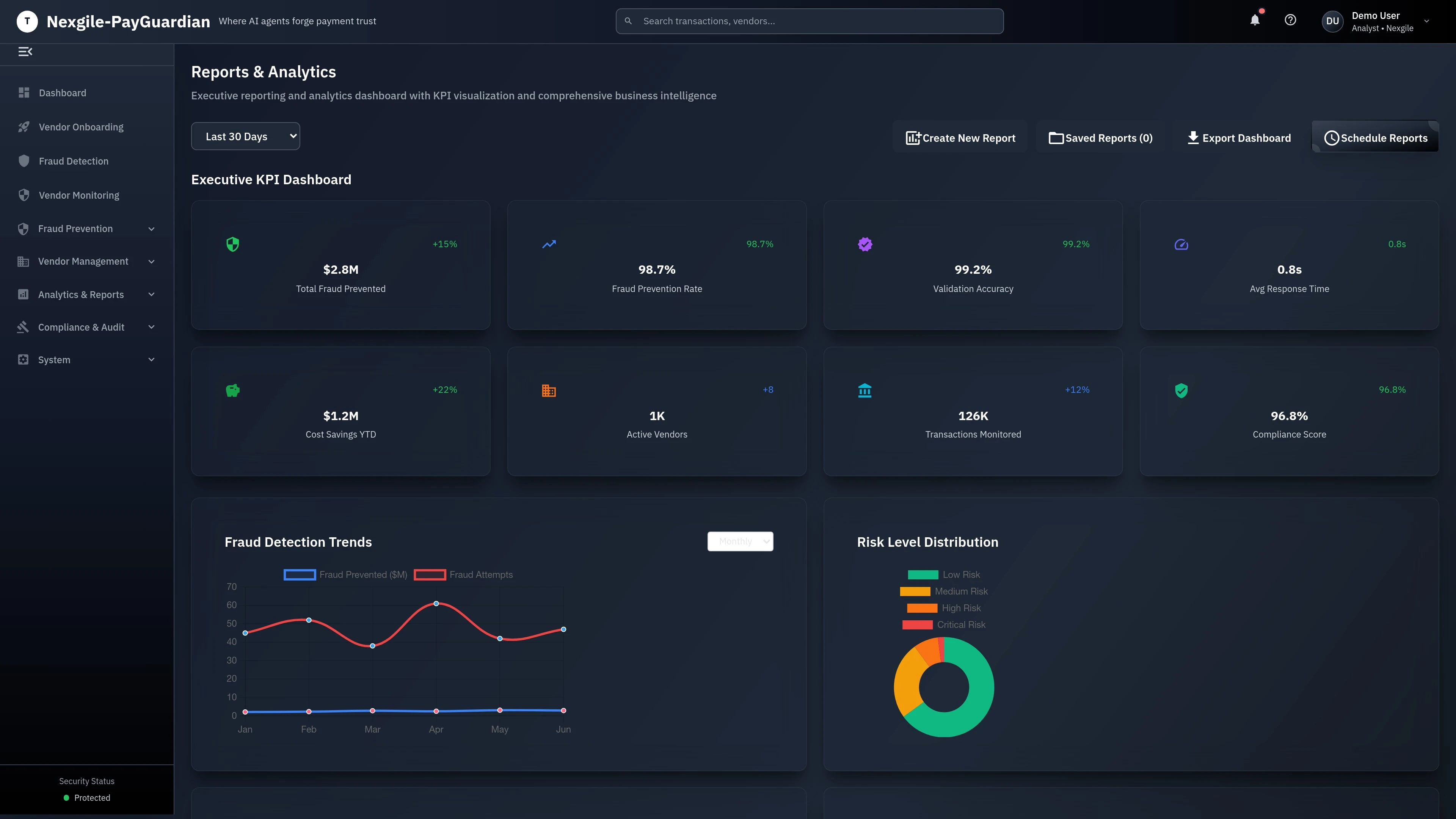 Illustrative preview (sample data, not verified outcomes): Reports - Comprehensive analytics and custom report builder