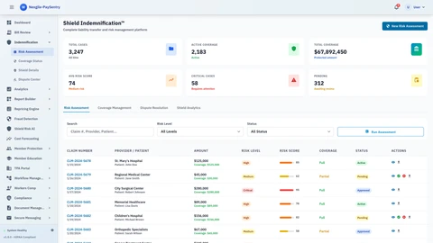 Illustrative preview (sample data, not verified outcomes): Indemnification Risk Management Interface
