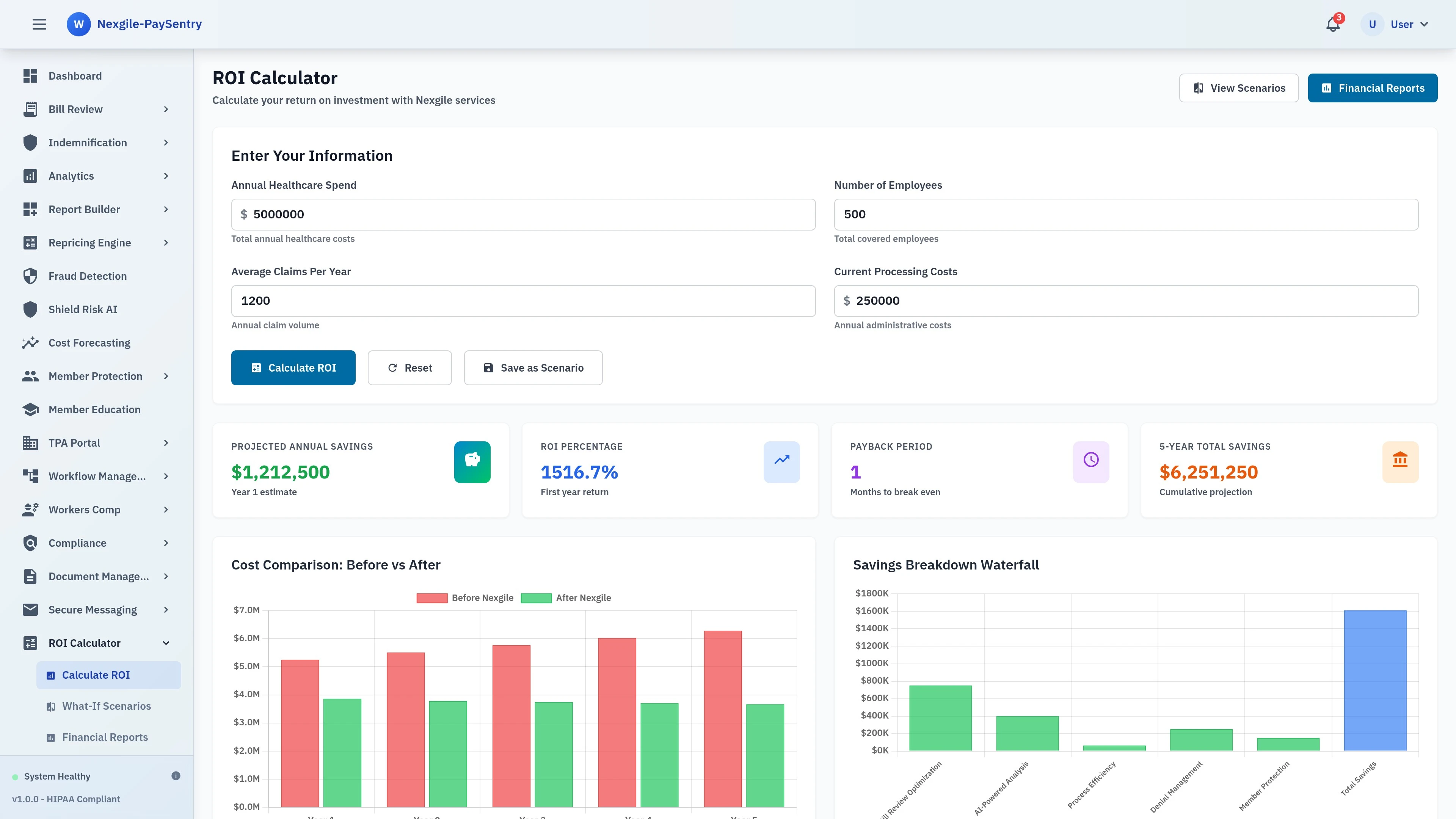 Illustrative preview (sample data, not verified outcomes): ROI Calculator - Interactive cost savings and return on investment analysis tool