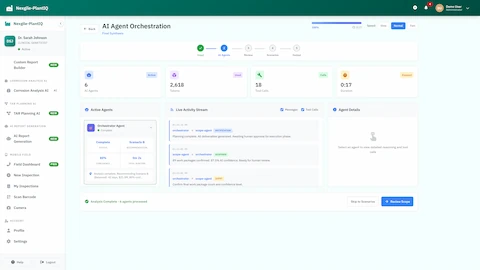 Illustrative preview (sample data, not verified outcomes): AI Agent Orchestration - Multi-step planning workflow with live activity stream