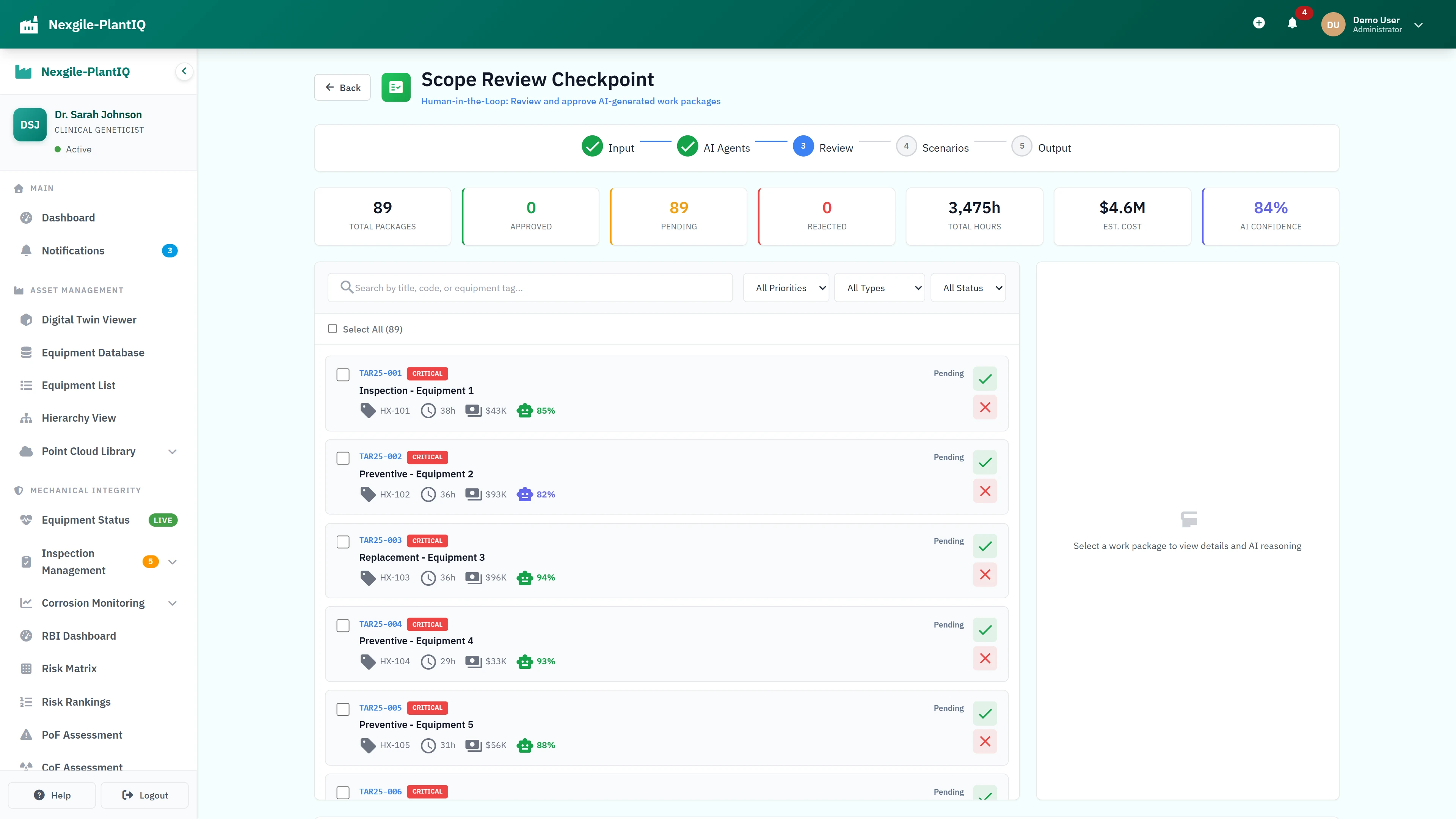 Illustrative preview (sample data, not verified outcomes): Scope Review Checkpoint - Human-in-the-loop approval for AI-generated work packages