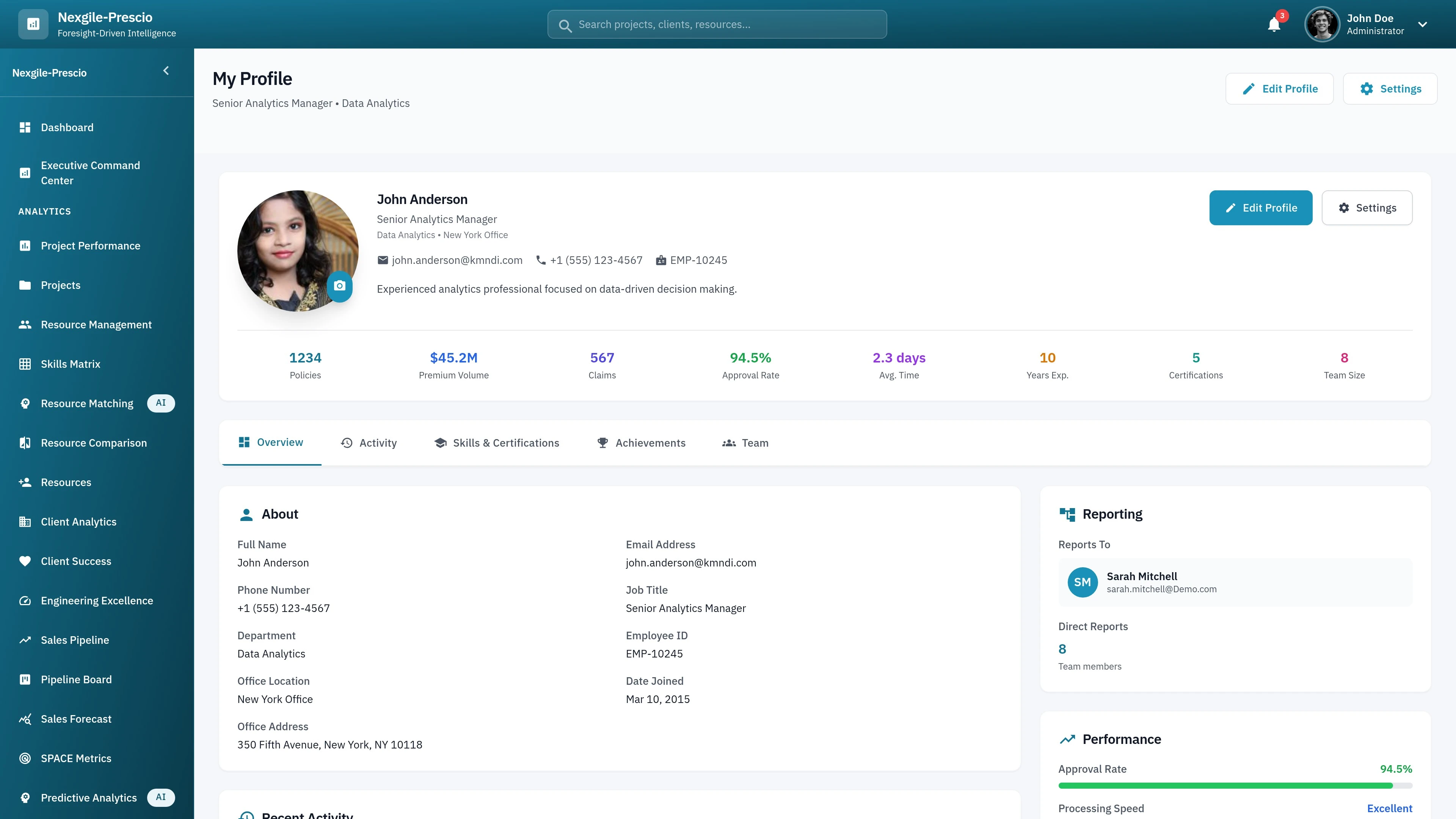 Illustrative preview (sample data, not verified outcomes): User Profile Dashboard - Personal settings and account management interface