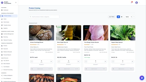 Illustrative preview (sample data, not verified outcomes): Product Catalog View - Nexgile-ProcureSense Nexus Platform