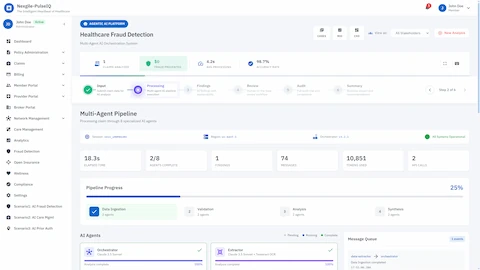 Illustrative preview (sample data, not verified outcomes): Multi-Agent Pipeline - Real-time processing through 8 specialized AI agents with live execution monitoring