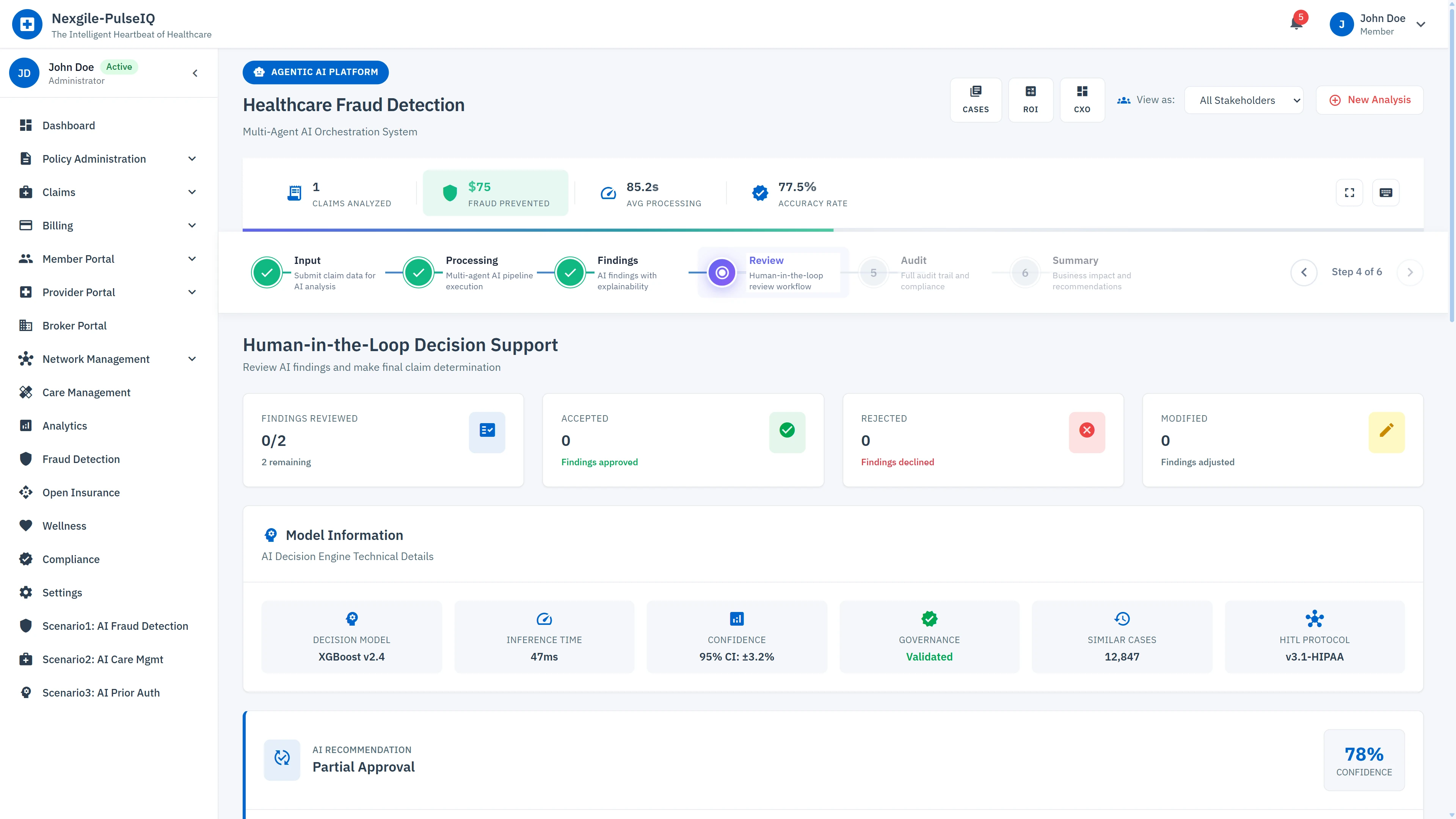 Illustrative preview (sample data, not verified outcomes): Human-in-the-Loop Decision Support - Review AI findings with explainability and model confidence metrics