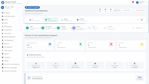 Illustrative preview (sample data, not verified outcomes): Human-in-the-Loop Decision Support - Review AI findings with explainability and model confidence metrics