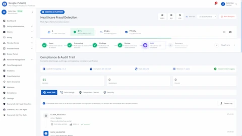 Illustrative preview (sample data, not verified outcomes): Compliance & Audit Trail - Complete audit logging with encryption, tamper-evident records, and regulatory compliance verification
