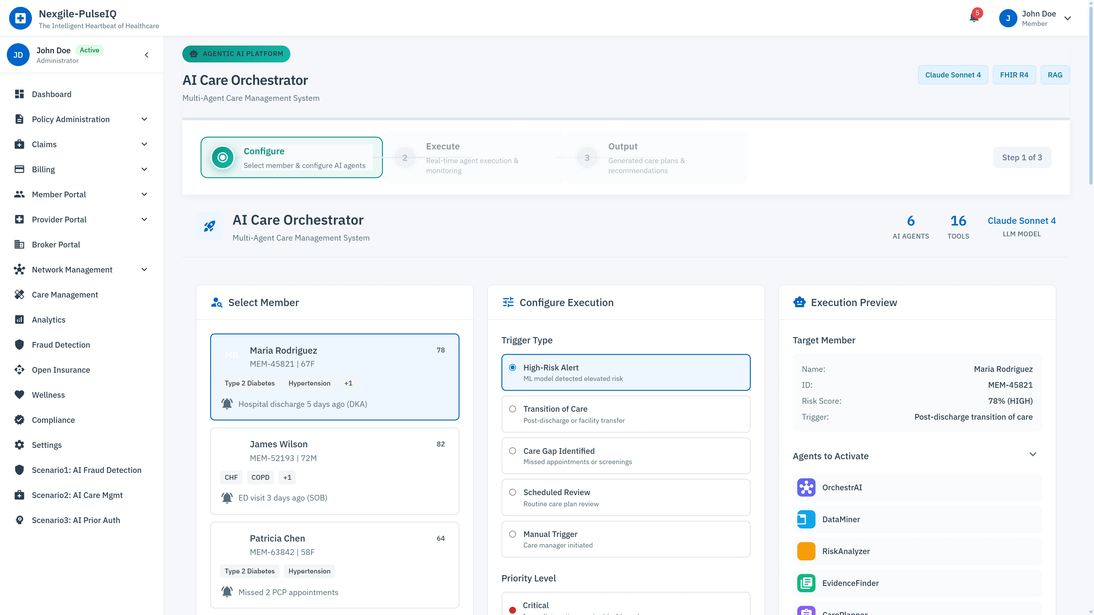 Illustrative preview (sample data, not verified outcomes): Mission Briefing - Configure care management workflow by selecting high-risk members and defining trigger types and priority levels