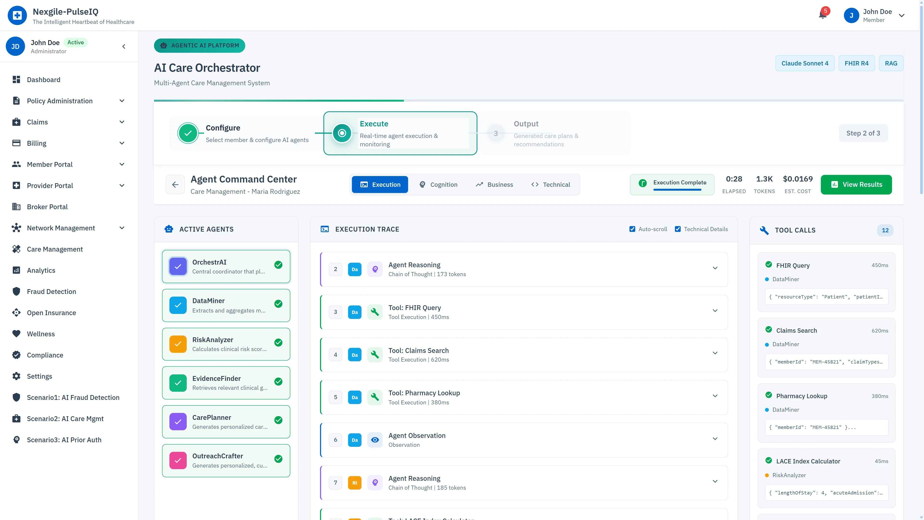 Illustrative preview (sample data, not verified outcomes): Command Center - Real-time agent execution monitoring with live trace of agent reasoning, tool invocations, and data extraction