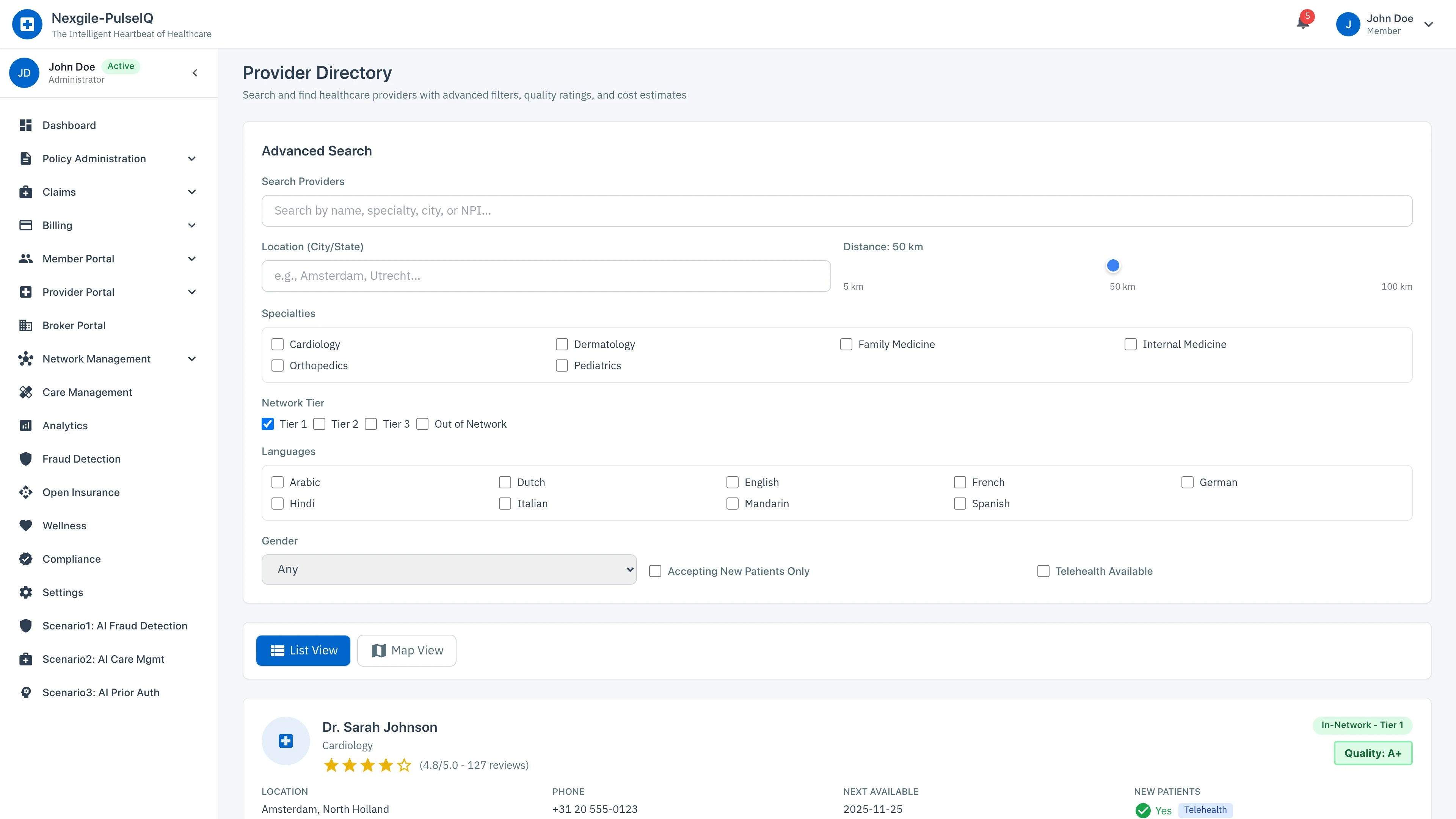 Illustrative preview (sample data, not verified outcomes): Provider Directory - Comprehensive provider search with geolocation-based filtering and quality ratings