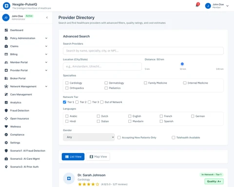 Illustrative preview (sample data, not verified outcomes): Provider Directory - Comprehensive provider search with geolocation-based filtering and quality ratings