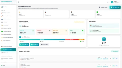 Illustrative preview (sample data, not verified outcomes): Payroll Management - Multi-state tax calculations and automated payroll processing