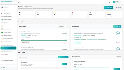 Illustrative preview (sample data, not verified outcomes): Learning page - Course management and learning path creation