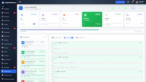 Illustrative preview (sample data, not verified outcomes): Cross-Validation Dashboard - Multi-agent collaboration with real-time audit progress and potential savings