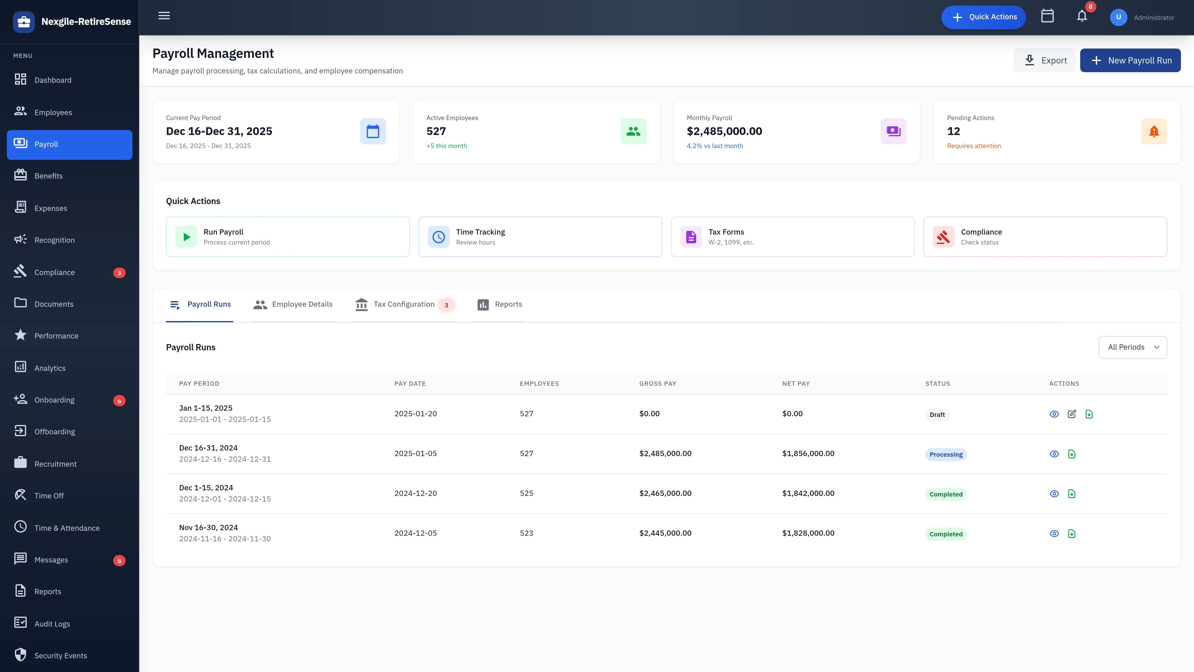 Illustrative preview (sample data, not verified outcomes): Payroll Management Dashboard