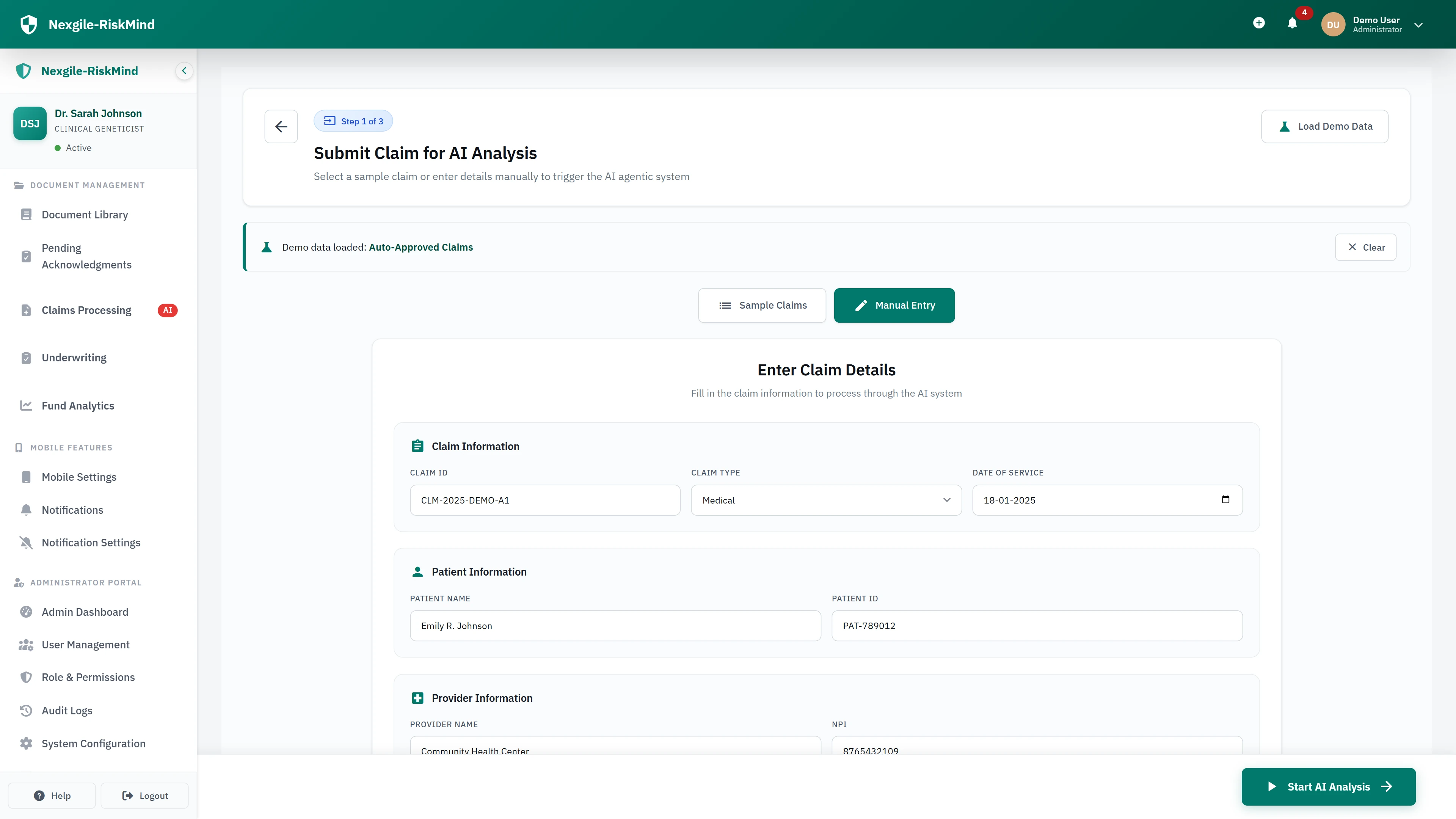 Illustrative preview (sample data, not verified outcomes): Claims Risk Assessment - Multi-agent orchestration workflow