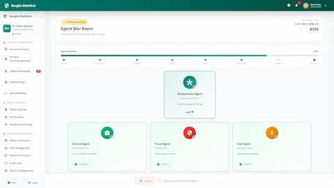 Illustrative preview (sample data, not verified outcomes): Claims Risk Assessment - Document analysis and clinical validation