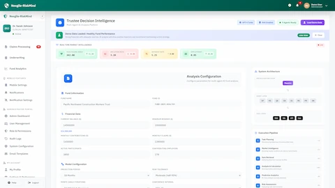 Illustrative preview (sample data, not verified outcomes): Trustee Decision Intelligence - Multi-agent orchestration dashboard