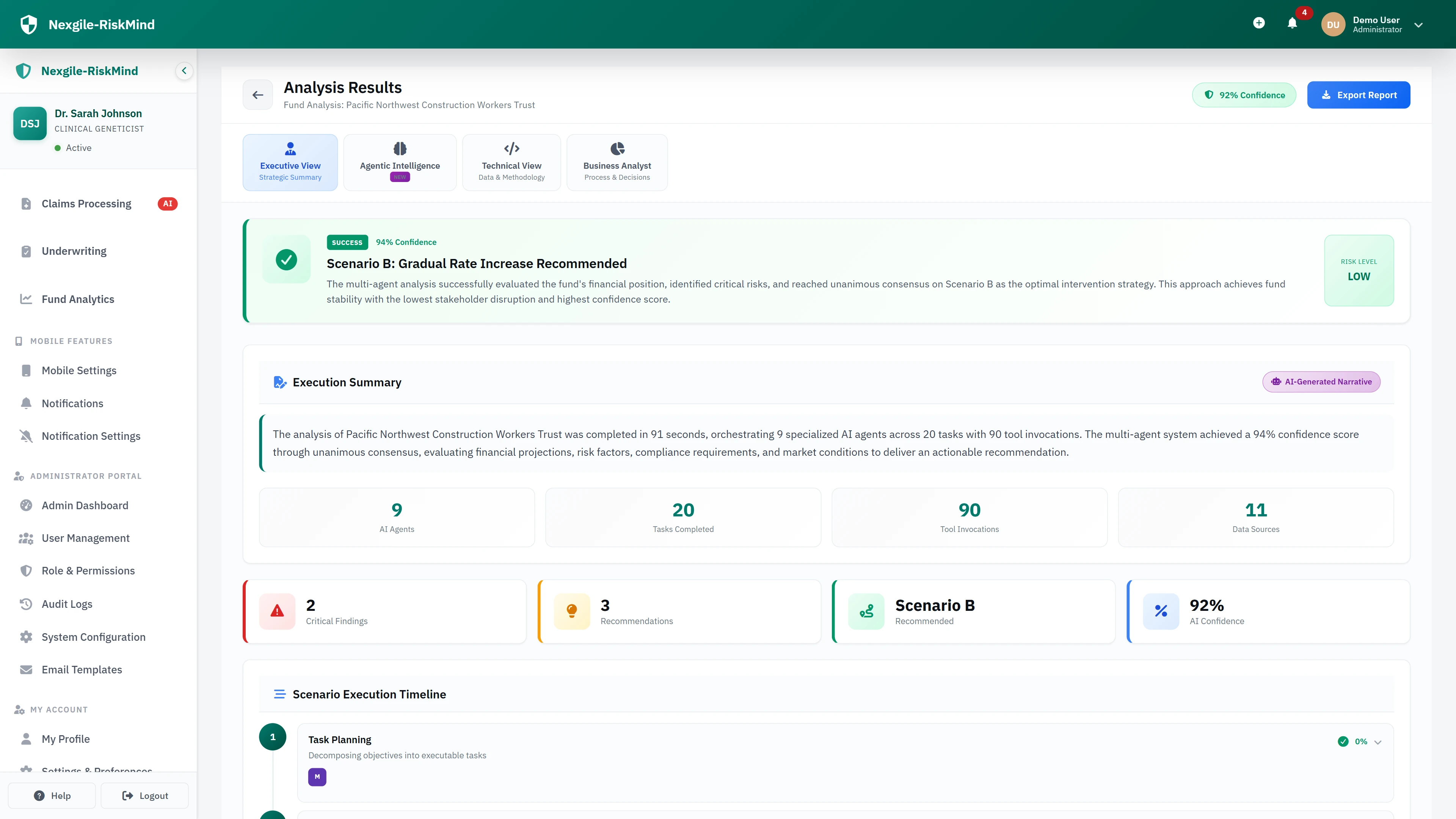 Illustrative preview (sample data, not verified outcomes): Trustee Decision Intelligence - Predictive analytics and compliance