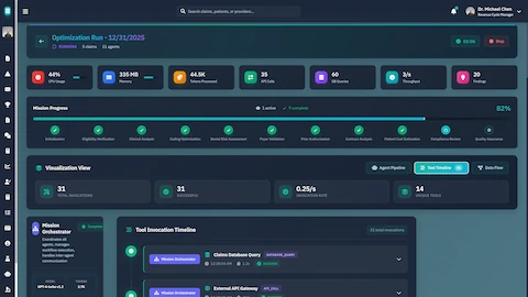 Illustrative preview (sample data, not verified outcomes): Tool Invocation Timeline - Detailed agent activity tracking showing tool calls, database queries, API invocations, and processing timestamps