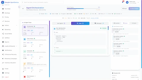 Illustrative preview (sample data, not verified outcomes): Multi-Agent Orchestration - Real-time 6-agent collaboration with progress tracking, tool invocations, and OpenTelemetry distributed tracing