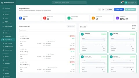 Illustrative preview (sample data, not verified outcomes): Orders Dispatch Dashboard - Interactive dispatch management interface