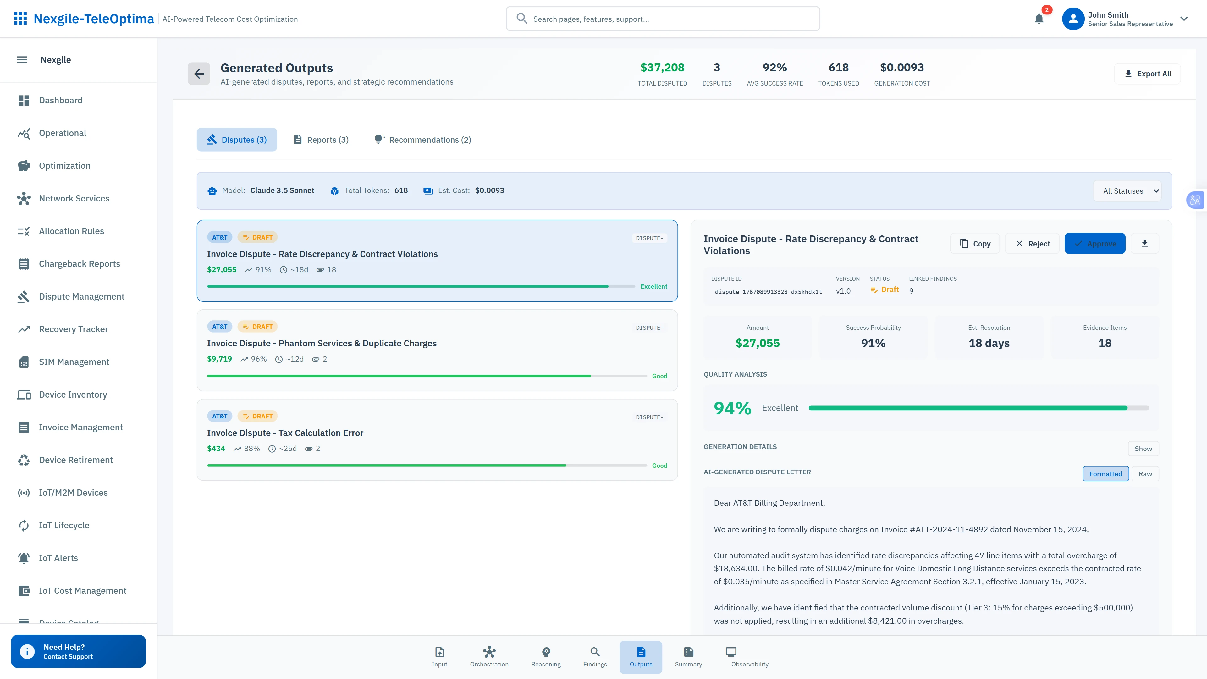 Illustrative preview (sample data, not verified outcomes): AI-Generated Dispute Packages - Automated dispute creation with evidence, success predictions, and recovery tracking