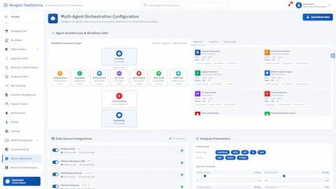 Illustrative preview (sample data, not verified outcomes): Multi-Agent Orchestration Configuration - Configure the 9-agent workflow DAG with data source integrations and analysis parameters